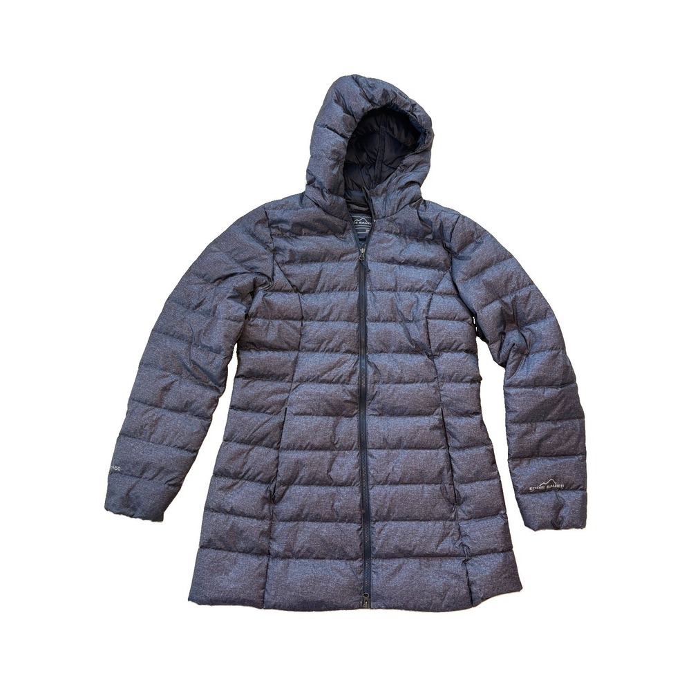 Eddie Bauer Eb650 Down Parka Womens Medium Blue Puffer Hooded Packable Outdoor